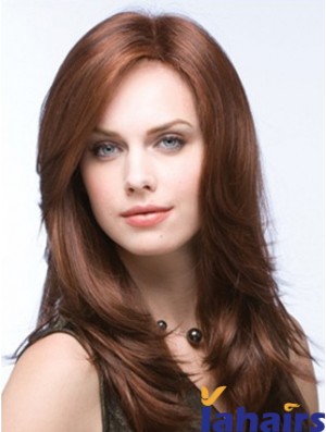 Long Straight Layered Synthetic Brown Auburn Wigs Monofilament