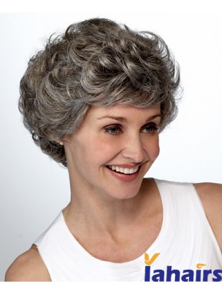 Synthetic Short Curly Lace Front Elderly Lady Wigs