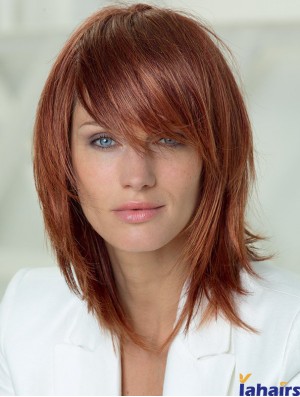 14 inch Straight Layered Capless Auburn Soft Long Wigs