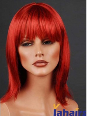 Synthetic Lacefront Wig Monofilament Straight Style Red Color With Bangs