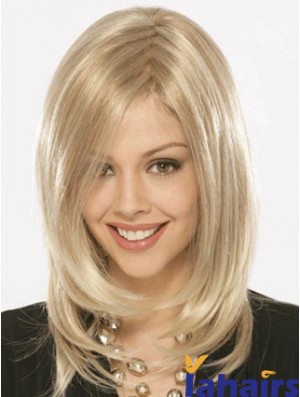 Shoulder Length Without Bangs Straight Blonde Flexibility Synthetic Wigs