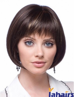 Cheap Synthetic Lace Wigs Chin Length Bobs Cut Brown Color