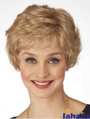 Classic Short Wavy Blonde 6 inch Top Monofilament Wigs