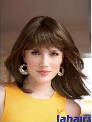 Straight With Bangs Shoulder Length Auburn Style Lace Front Wigs