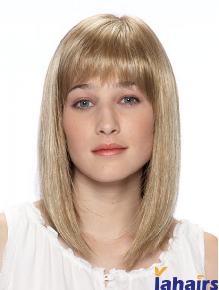 14 inch Blonde Straight Bobs Shoulder Synthetic Lace Front Wig