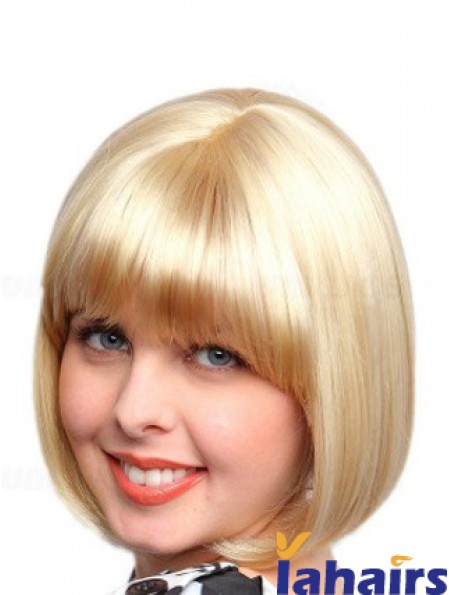 Chin Length Bobs Straight Blonde Affordable Synthetic Wigs