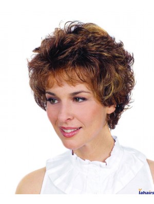 Curly Layered 8 inch Brown Modern Synthetic Wigs