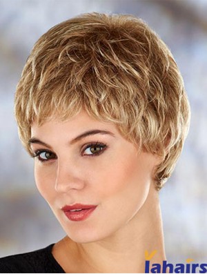 Modern 4 inch Wavy Blonde Boycuts Short Wigs