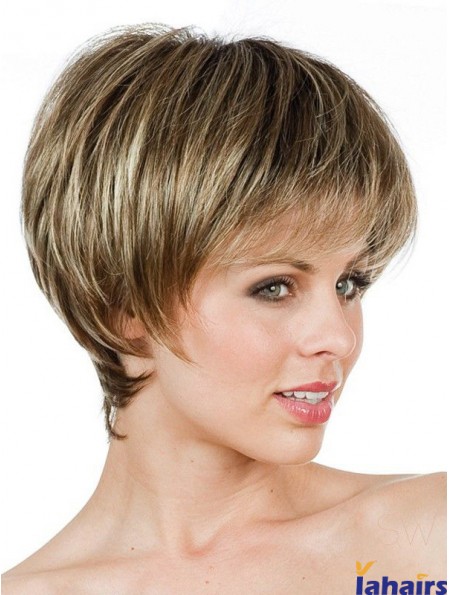 Boycuts Short Brown Straight Sleek Petite Wigs