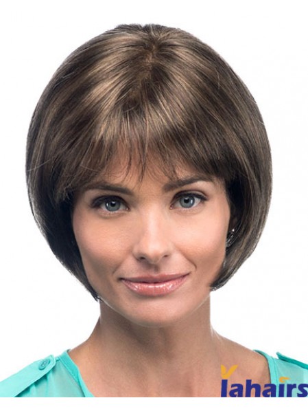 Chin Length Straight Bobs Brown Fashion 100% Hand-tied Wigs