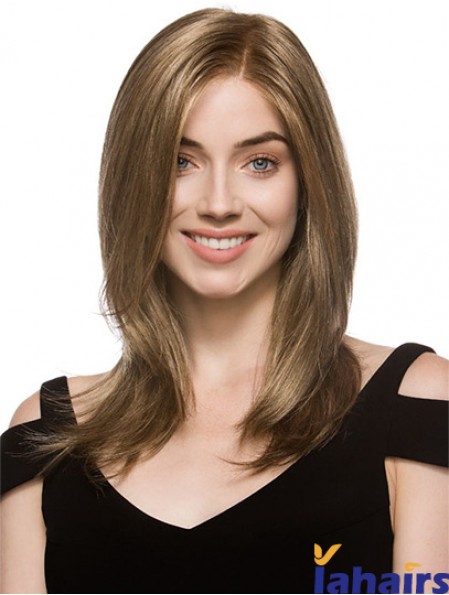 High Quality Brown Shoulder Length Layered Straight Glueless Lace Front Wigs