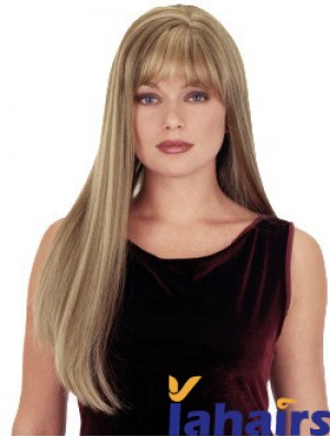 Straight With Bangs 26 inch Blonde Suitable Synthetic Wigs