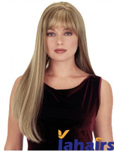 Straight With Bangs 26 inch Blonde Suitable Synthetic Wigs