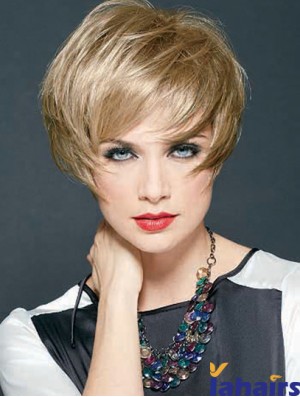 Straight Layered Cropped Discount Blonde Synthetic Wigs