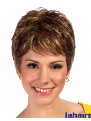 Boycuts Cropped Synthetic Straight Brown Ladies Monofilament Wig Sale