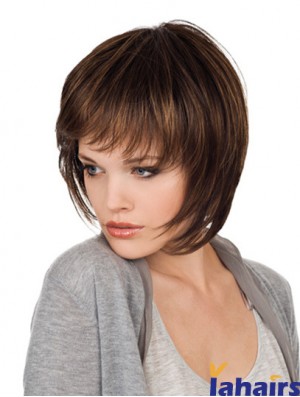 Brown Chin Length Straight With Bangs 10 inch Natural Medium Wigs