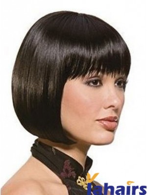 Chin Length Bobs Straight Black Sassy Synthetic Wigs