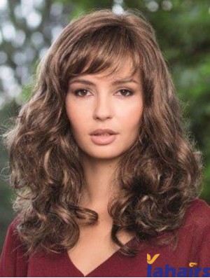 Synthetic Lace Wig Brown Color Wavy Style Long Length Boycuts