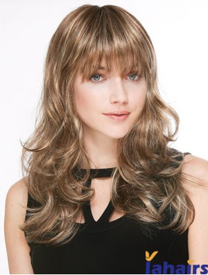 Trendy Blonde Wavy With Bangs Long Wigs