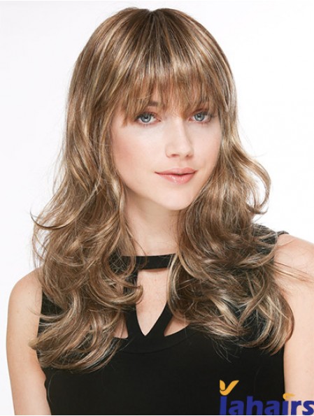 Trendy Blonde Wavy With Bangs Long Wigs