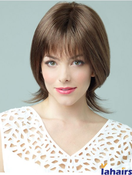 Brown Chin Length Wavy With Bangs 10 inch New Medium Wigs