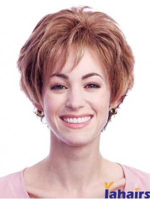 Stylish Auburn Short Layered Wavy Glueless Lace Front Wigs