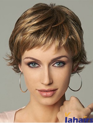 Online 4 inch Wavy Brown Layered Short Wigs