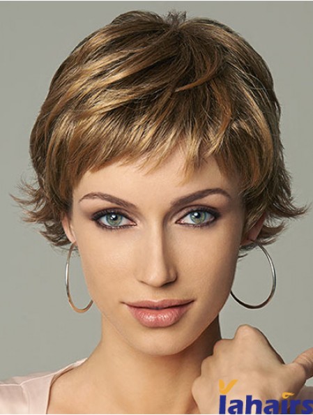 Online 4 inch Wavy Brown Layered Short Wigs