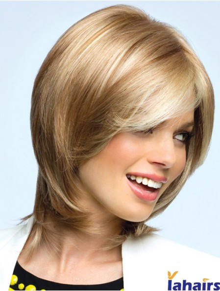 Blonde Chin Length Wavy Layered 12 inch Top Medium Wigs