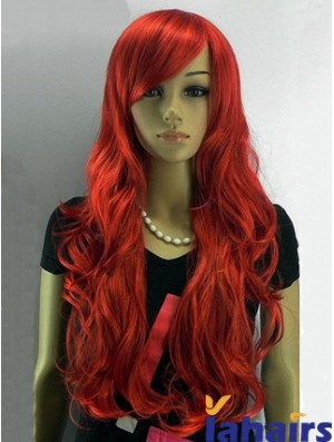 24 inch Wavy With Bangs Capless Red Affordable Long Wigs