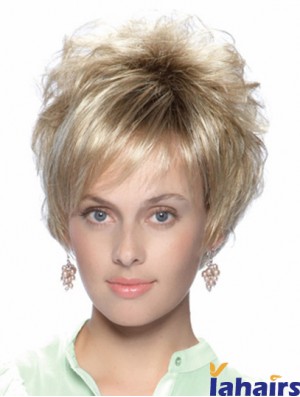 No-Fuss 8 inch Straight Blonde With Bangs Short Wigs