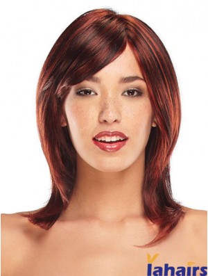 Straight Layered Shoulder Length Red Ideal Lace Front Wigs