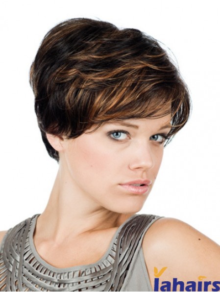 Comfortable 8 inch Straight Brown With Bangs Short Wigs