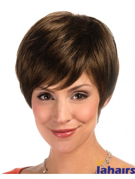 Designed Brown Cropped Layered Straight Glueless Lace Front Wigs