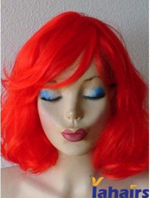 Wavy With Bangs Shoulder Length Red Suitable Lace Front Wigs