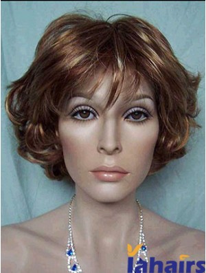 Best Brown Short Wavy With Bangs Lace Front Wigs