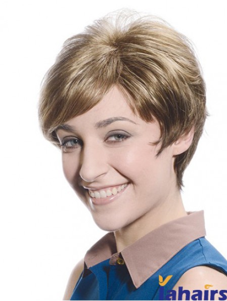 Soft Brown Short Boycuts Straight Glueless Lace Front Wigs