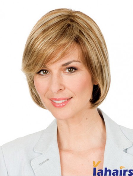 Hand Tied Short Wigs Synthetic Chin Length Monofilament Blonde Color