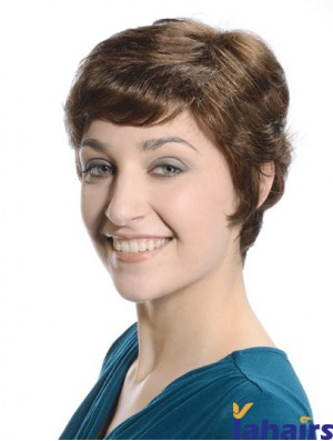 Trendy Brown Short Layered Wavy Glueless Lace Front Wigs