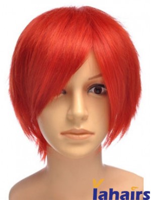 Sleek Red Short Straight With Bangs Lace Front Wigs