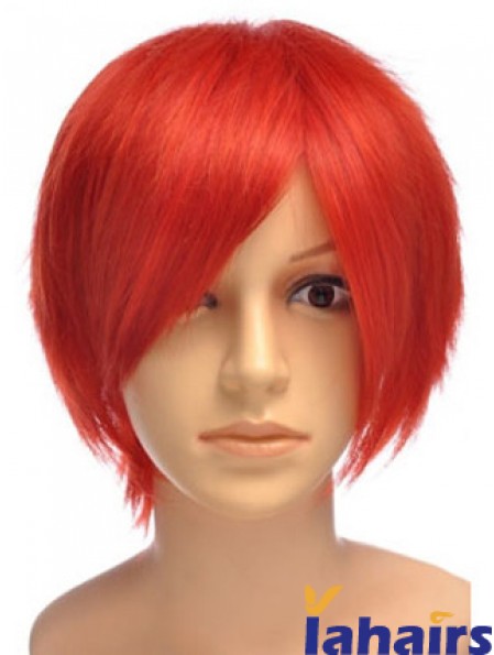 Sleek Red Short Straight With Bangs Lace Front Wigs