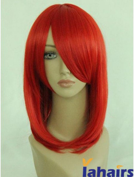 Red Shoulder Length Straight With Bangs 14 inch Online Medium Wigs