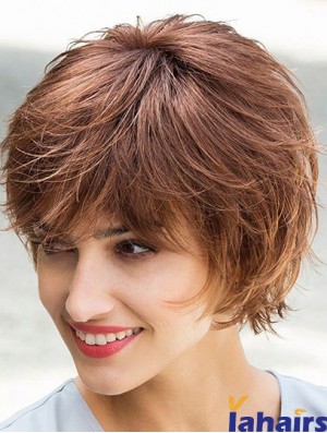 Flexibility Brown Chin Length Layered Straight Glueless Lace Front Wigs