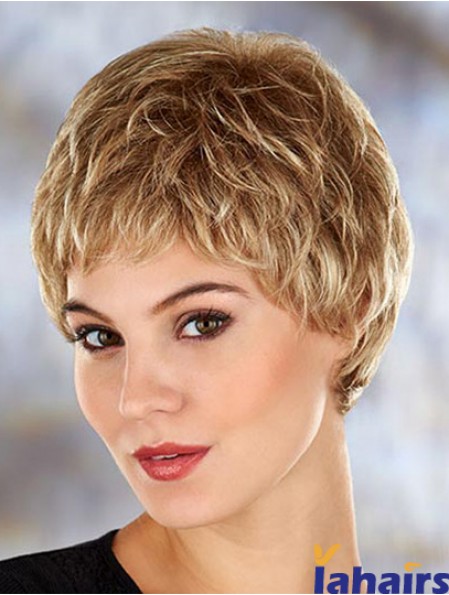 Cheap 4 inch Wavy Blonde Boycuts Short Wigs