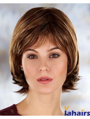 Brown Chin Length Straight With Bangs 10 inch Modern Medium Wigs