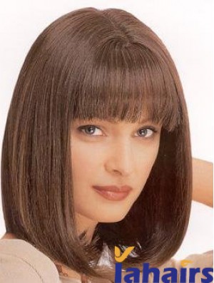 Ladies Wig Synthetic With Bangs Brown Color Straight Style