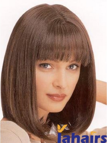 Ladies Wig Synthetic With Bangs Brown Color Straight Style