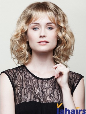 With Bangs Blonde Curly Chin Length 10 inch Trendy Medium Wigs