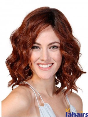 Wavy Without Bangs Red 12 inch Monofilament Cancer Patients Wigs