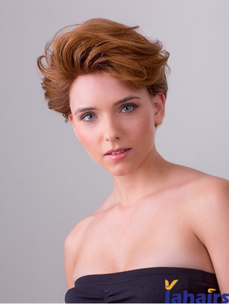 Copper Short Synthetic 8 inch Wavy Layered Front Lace Wigs